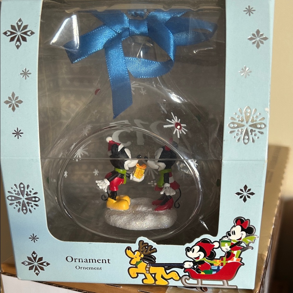 Disney Festive Mickey Mouse Ornament with Blue Ribbon